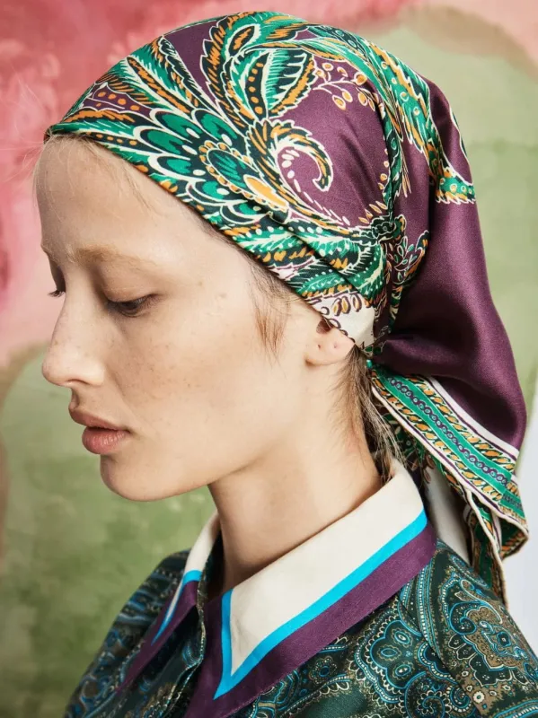 Purple Ruthie Silk Paisley Scarf made by Alemais