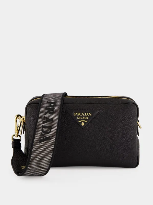 Black Small Leather Shoulder Bag made by Prada