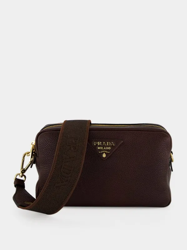 Brown Small Leather Shoulder Bag made by Prada
