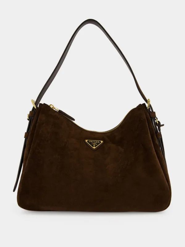 Brown Suede Leather Shoulder Bag made by Prada