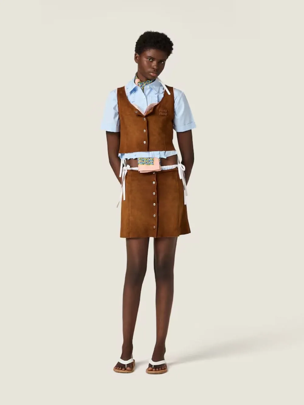 Cognac Waxed Suede Mini Skirt sold by Fashion Clinic product image thumbnail 2