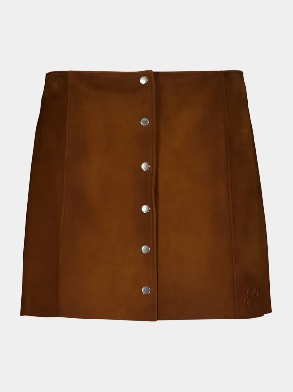 Cognac Waxed Suede Mini Skirt made by Miu Miu