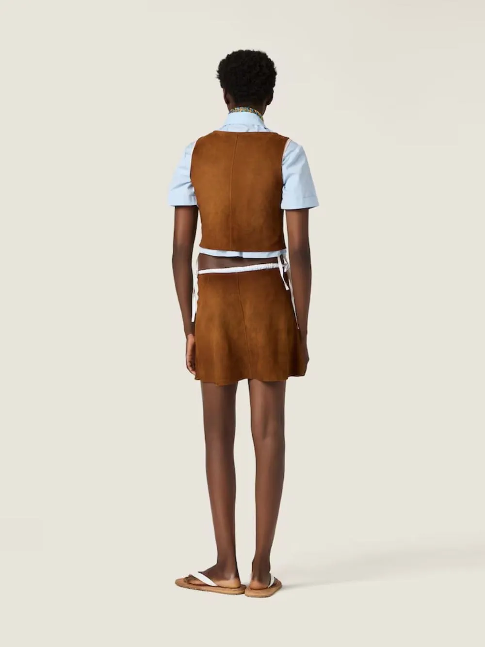 Cognac Waxed Suede Mini Skirt sold by Fashion Clinic product image thumbnail 4