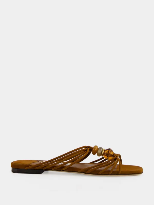 Tan Lova Mule Flat Suede Sandals made by Jimmy Choo