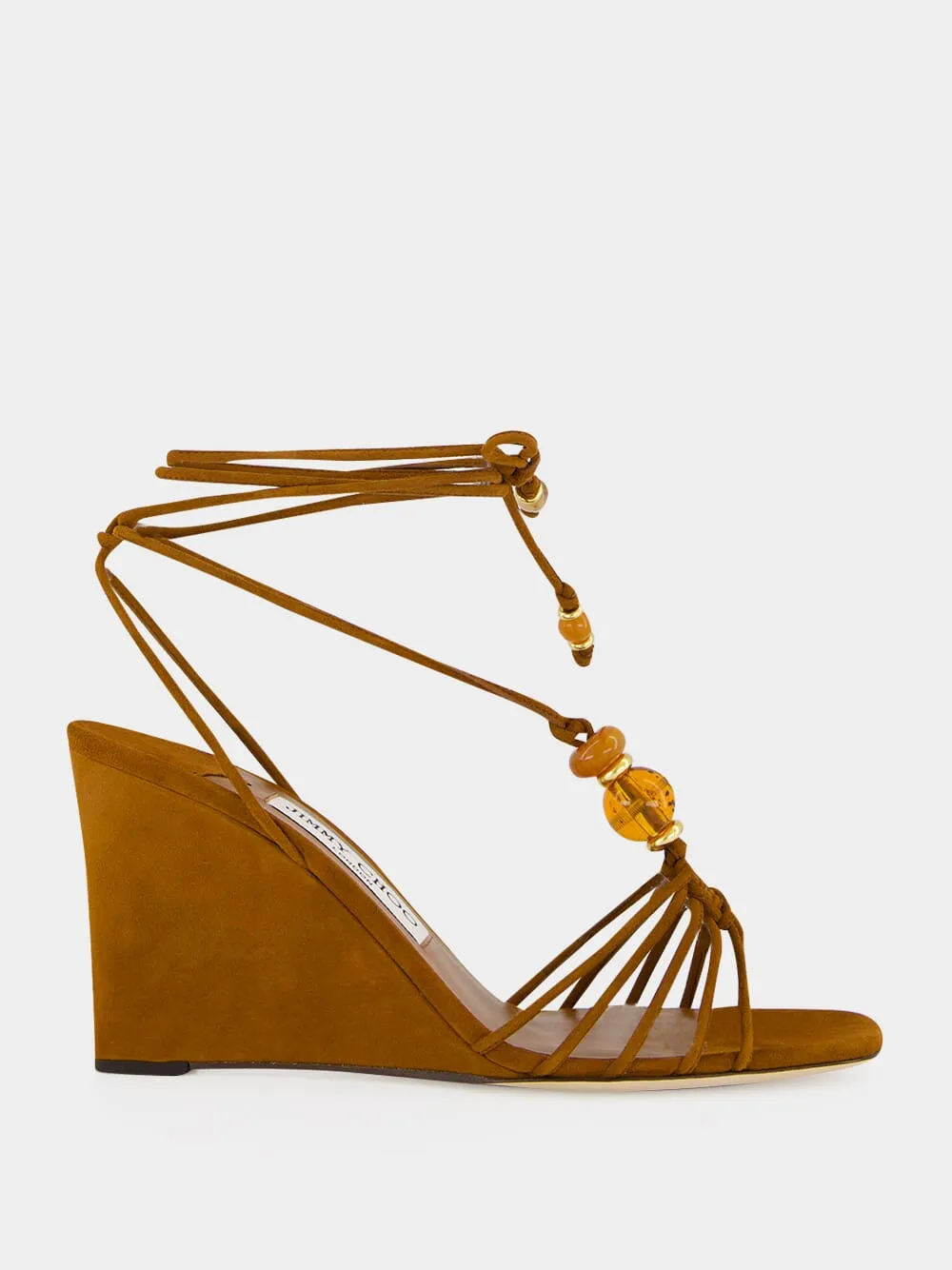Lova Wedge 85 Tan Suede Beaded Wedges sold by Fashion Clinic