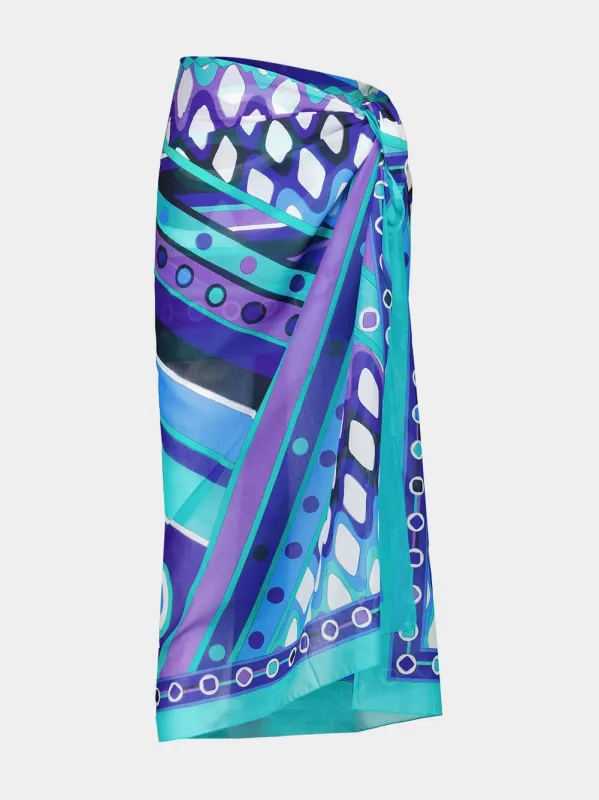 Turquoise and Blue Vivara Print Cotton Sarong made by Emilio Pucci