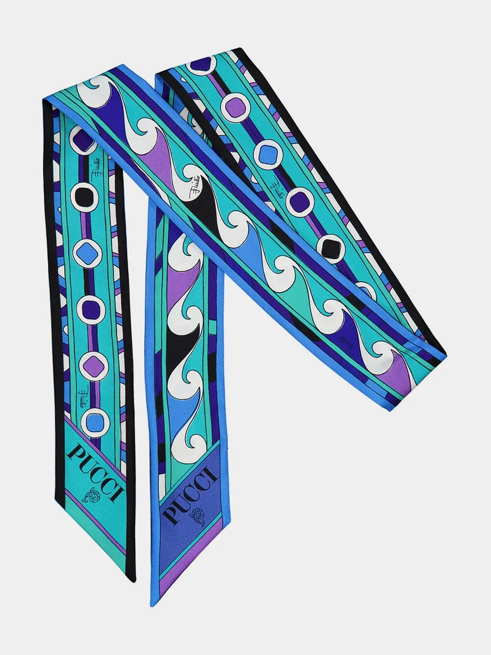Turquoise and Blue Mixed Print Silk Twill Scarf sold by Fashion Clinic product image thumbnail 3