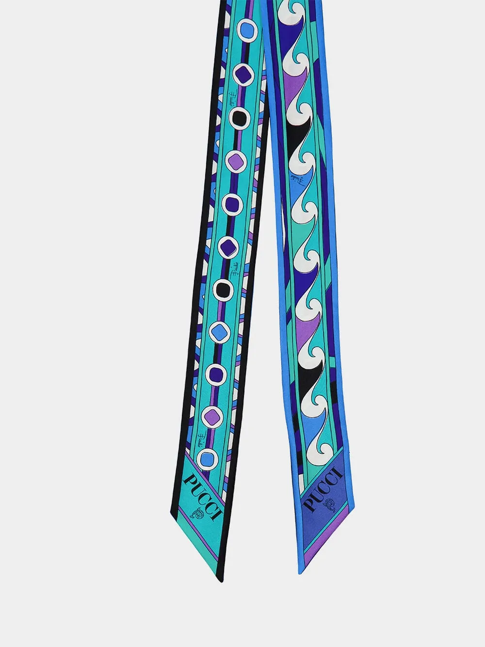 Turquoise and Blue Mixed Print Silk Twill Scarf sold by Fashion Clinic product image thumbnail 2