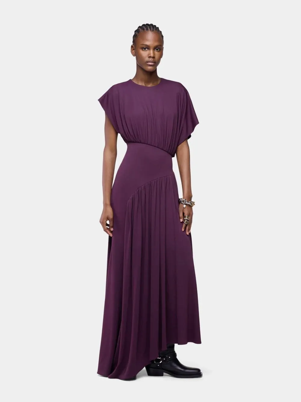 Magenta Asymmetrical Jersey Maxi Dress sold by Fashion Clinic