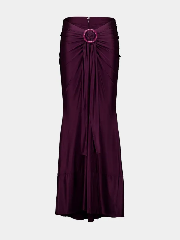 Magenta Ruched Viscose Maxi Skirt made by Rabanne