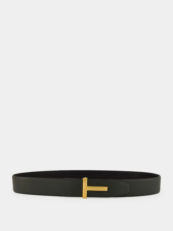 Black Grain Leather T Icon Belt made by Tom Ford