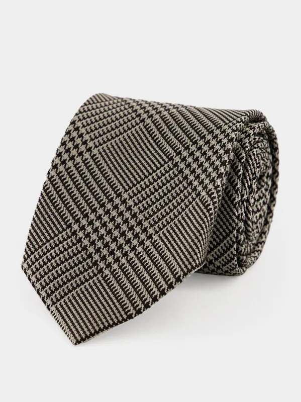 Silver Prince of Wales Mulberry Silk Tie made by Tom Ford