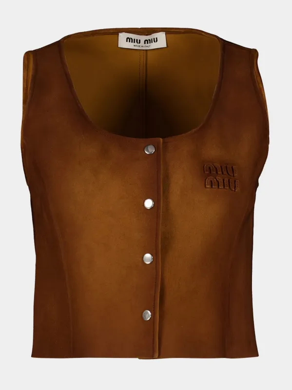Cognac Waxed Suede Top made by Miu Miu