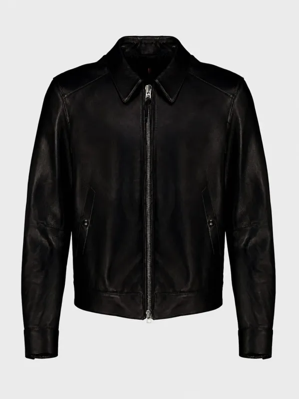 Black Nappa Grain Leather Collar Blouson made by Tom Ford
