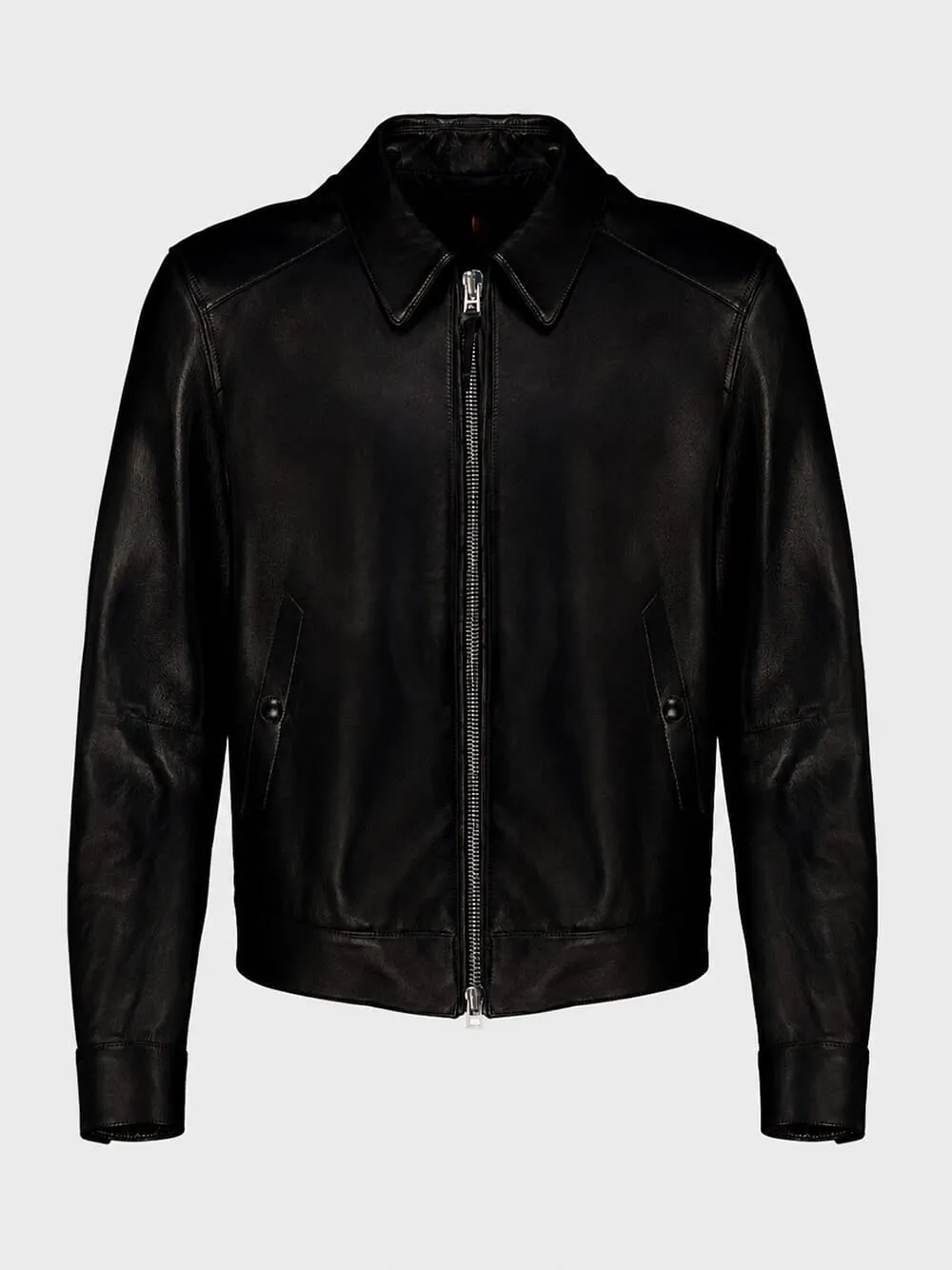 Black Nappa Grain Leather Collar Blouson sold by Fashion Clinic