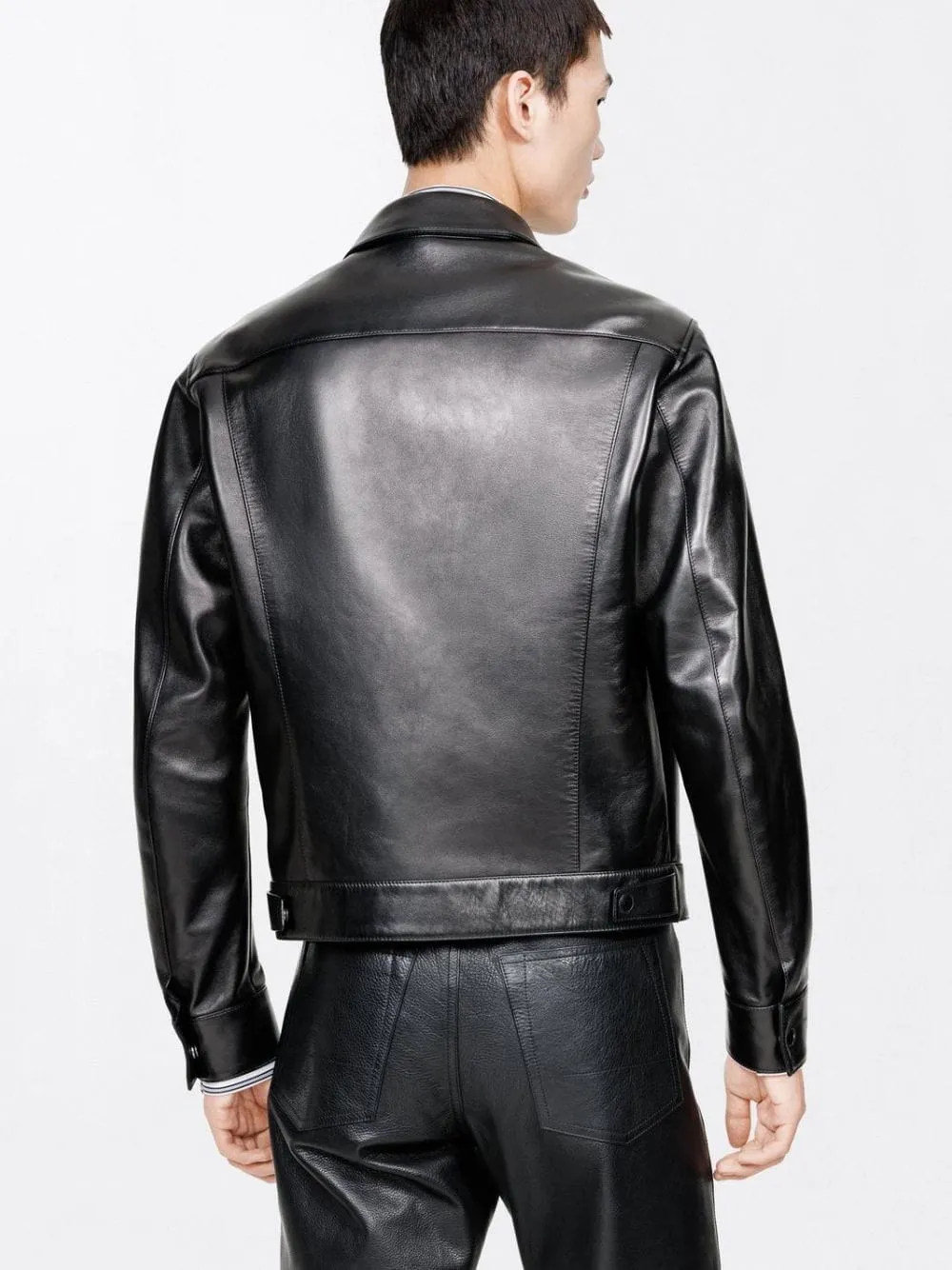 Black Nappa Grain Leather Collar Blouson sold by Fashion Clinic product image thumbnail 4
