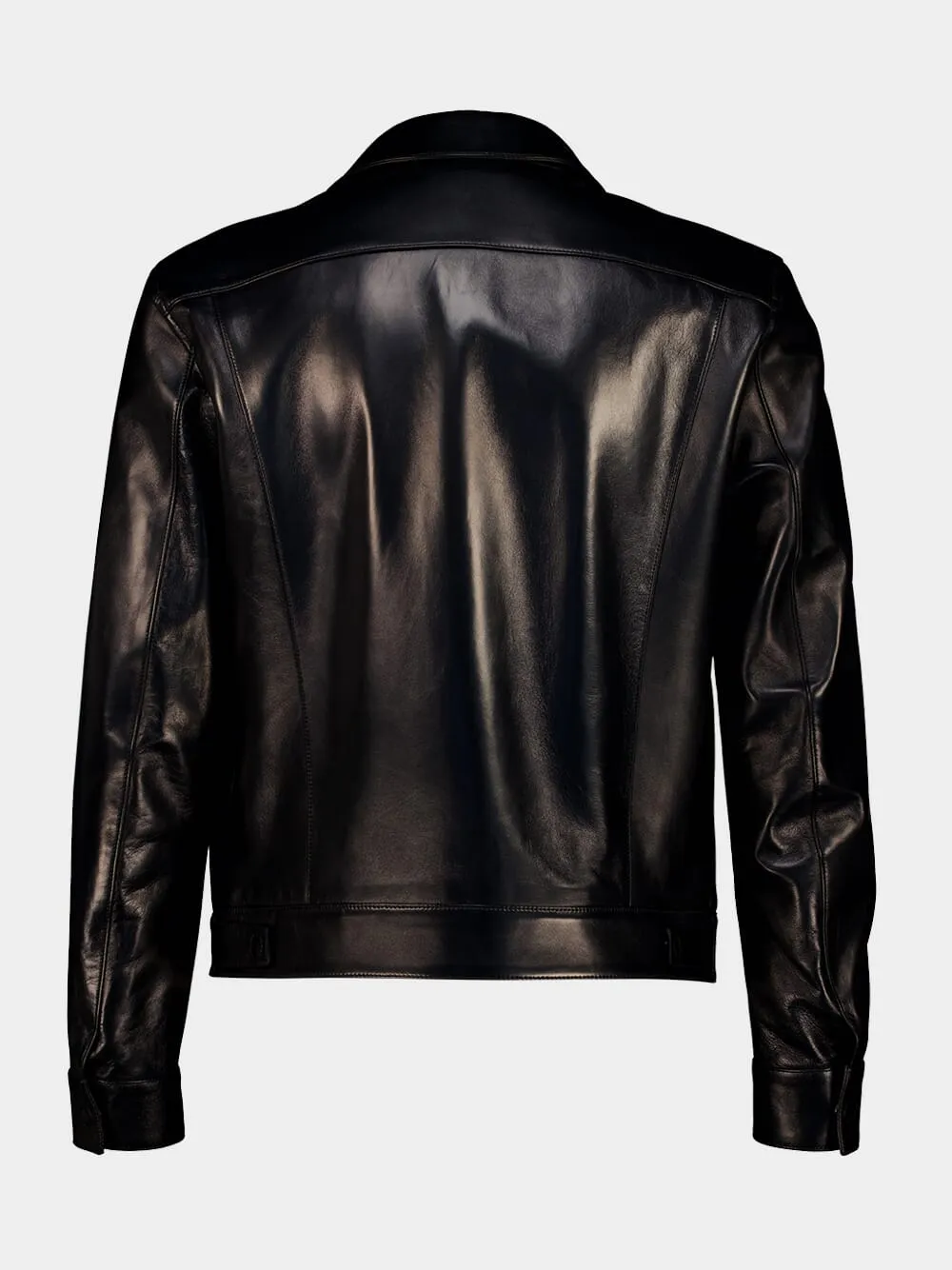 Black Nappa Grain Leather Collar Blouson sold by Fashion Clinic product image thumbnail 3