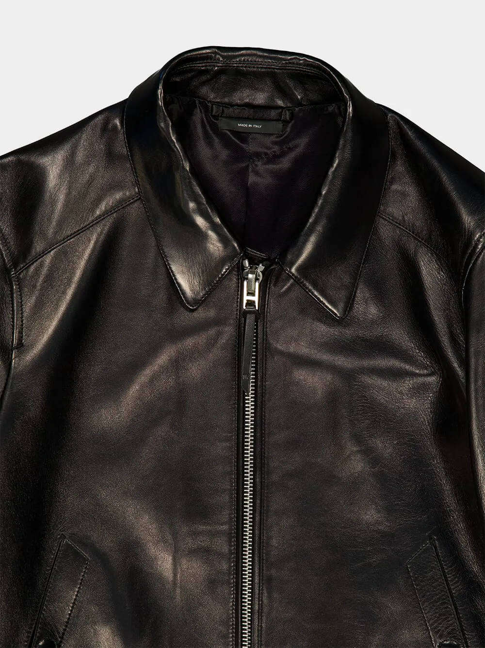 Black Nappa Grain Leather Collar Blouson sold by Fashion Clinic product image thumbnail 5
