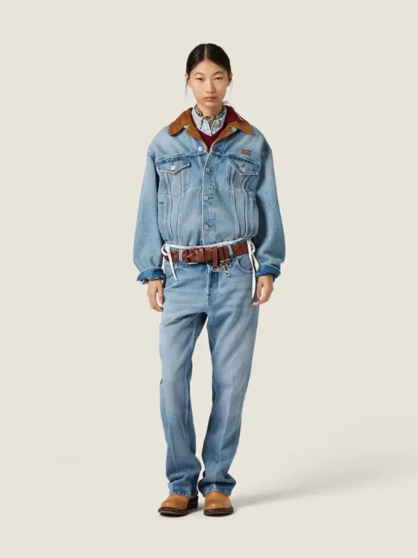Sapphire Blue Denim Suede Blouson Jacket made by Miu Miu