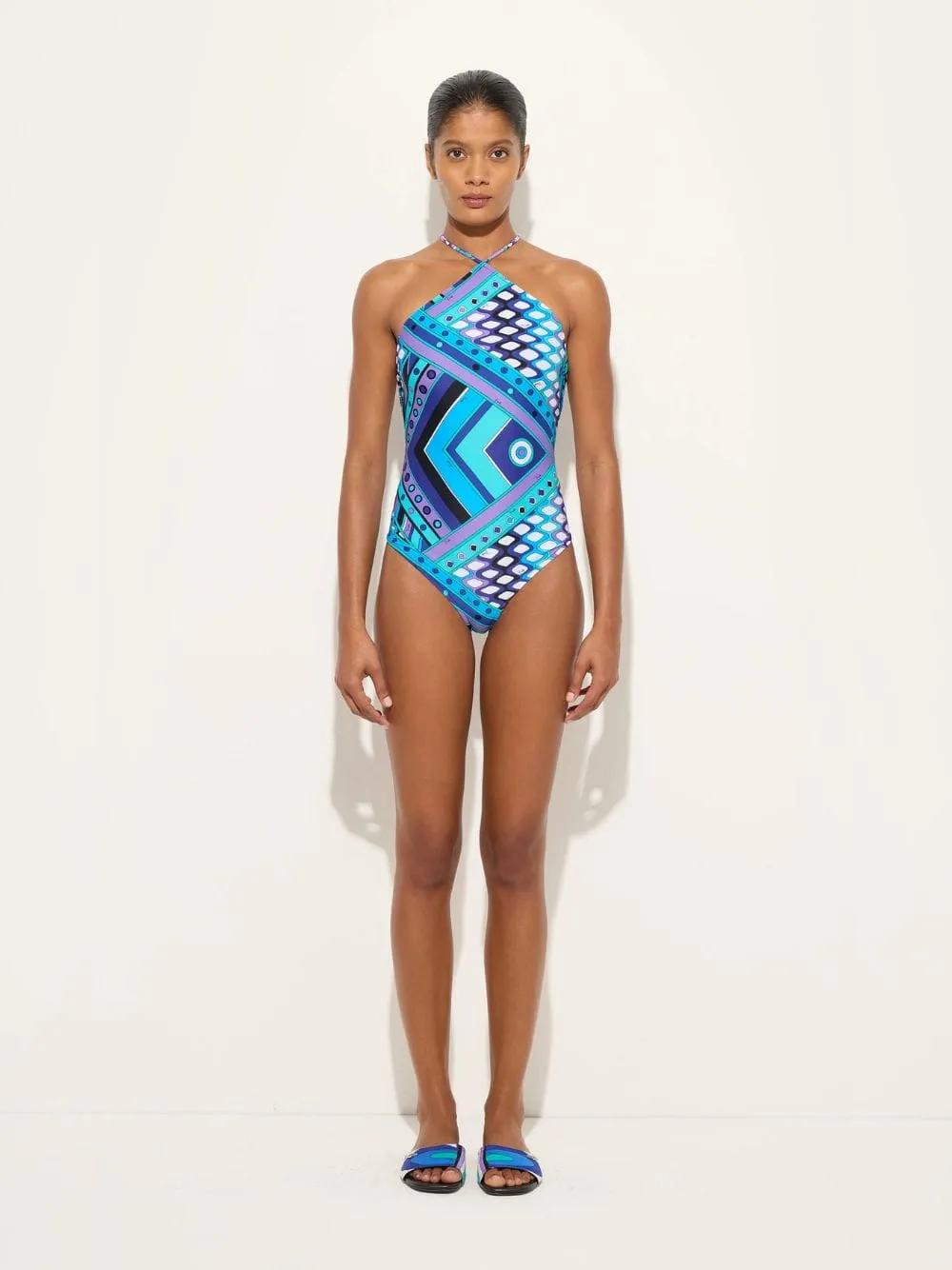 Turquoise and Blue Vivara Print Cross-Strap Swimsuit sold by Fashion Clinic product image thumbnail 2