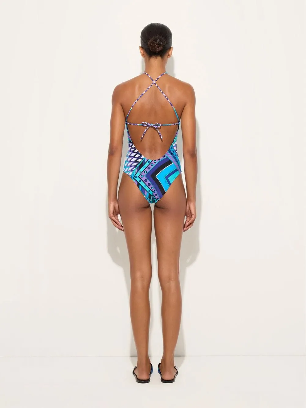 Turquoise and Blue Vivara Print Cross-Strap Swimsuit sold by Fashion Clinic product image thumbnail 4
