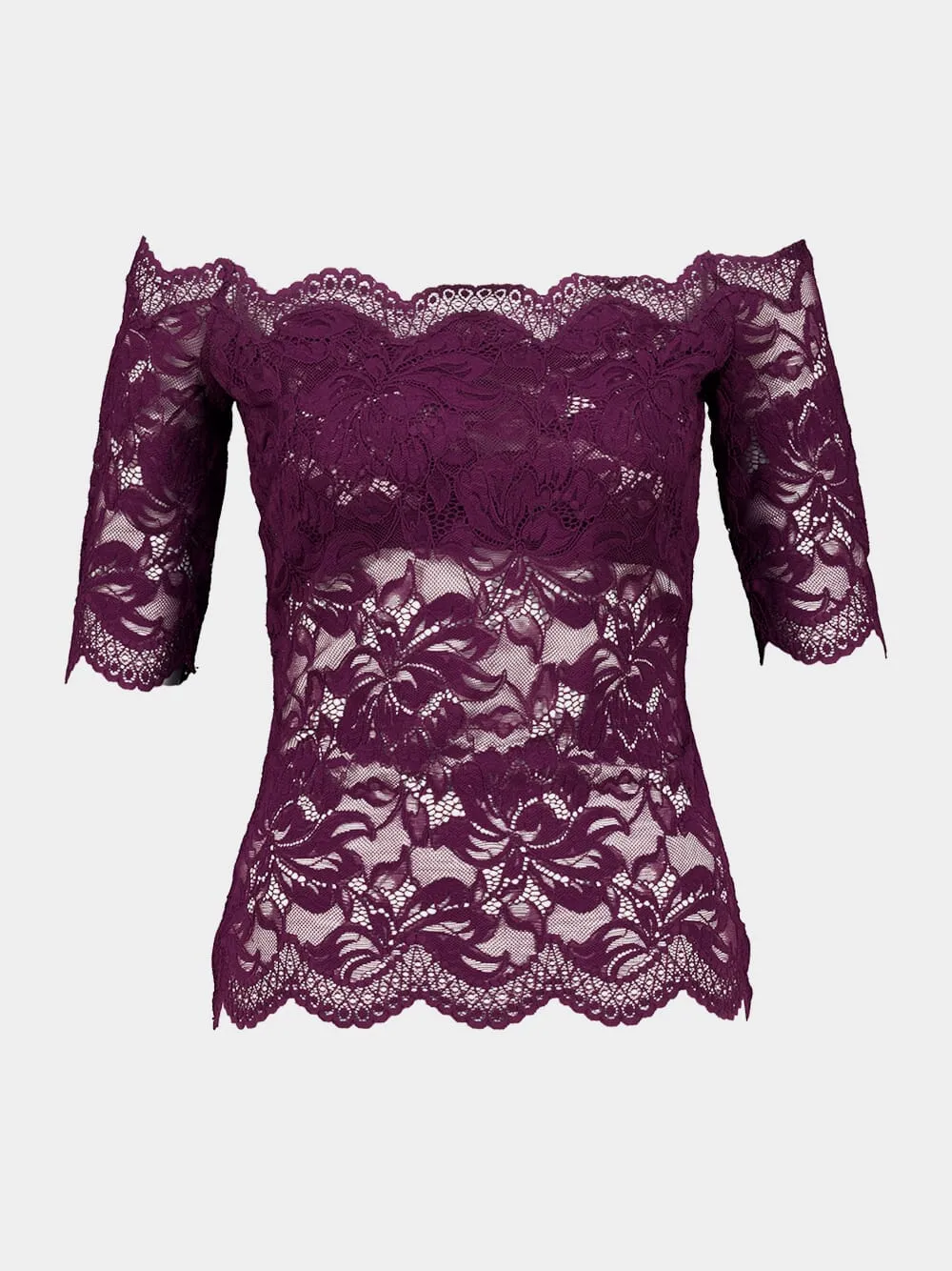 Magenta Layered Lace Off-Shoulder Top sold by Fashion Clinic product image thumbnail 2