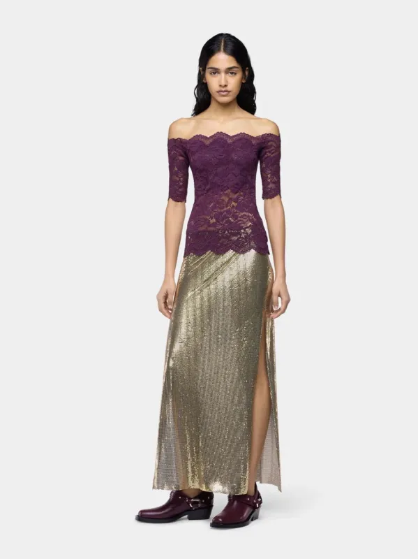 Magenta Layered Lace Off-Shoulder Top made by Rabanne