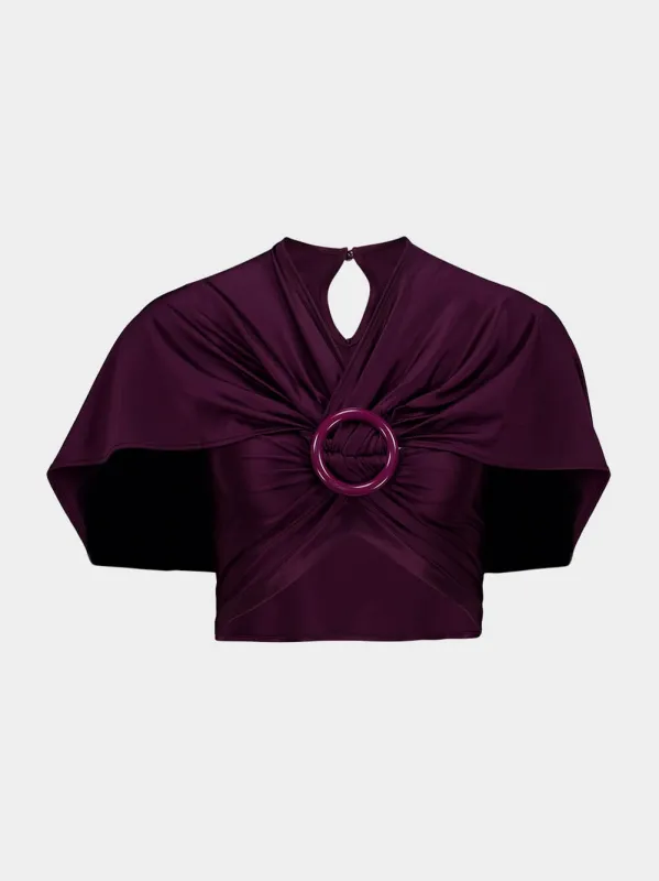 Magenta Ruched Cropped Viscose Top made by Rabanne
