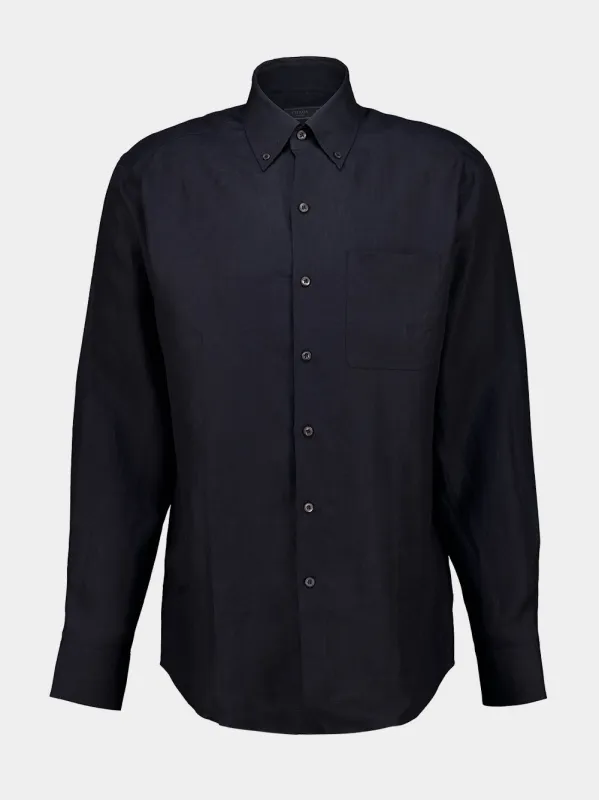 Black Loose Fit Linen Shirt made by Prada