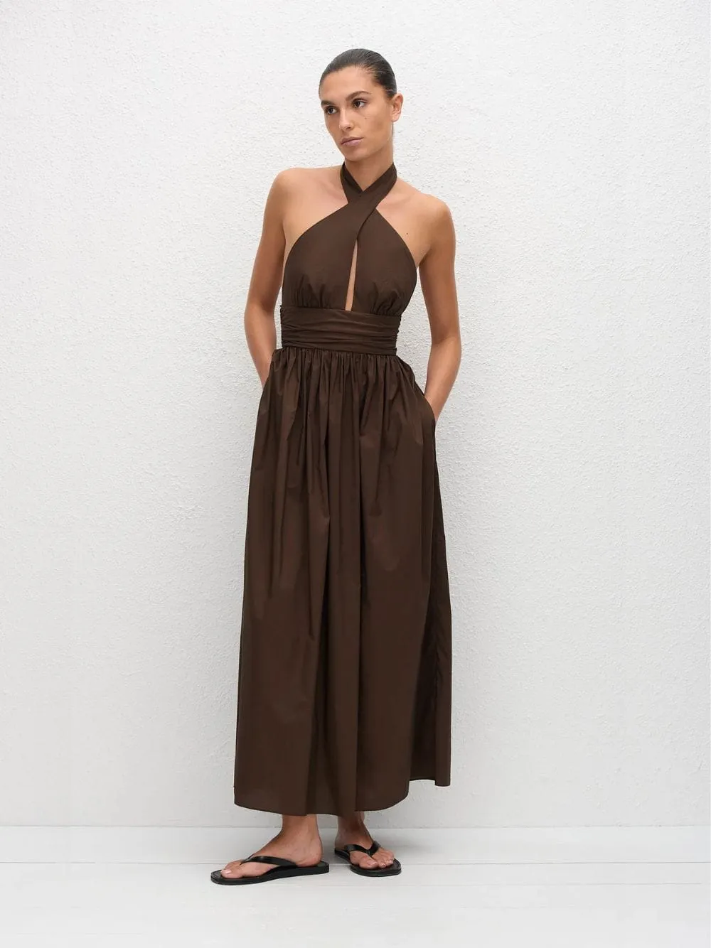 Chocolate Keyhole Halter Midi Dress sold by Fashion Clinic
