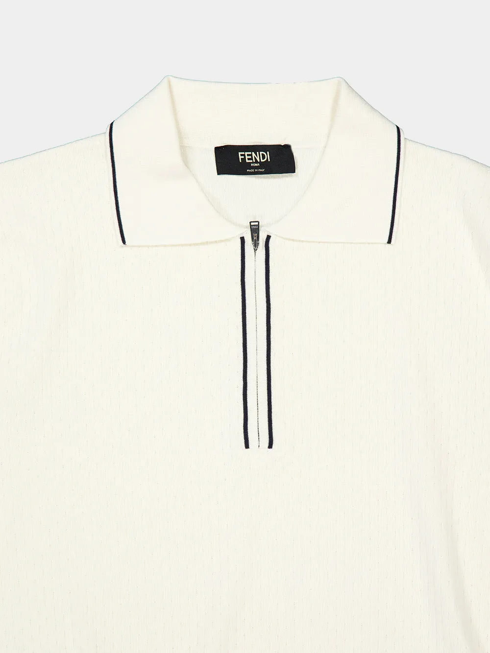 White Silk and Cotton Zip Polo Shirt sold by Fashion Clinic product image thumbnail 4
