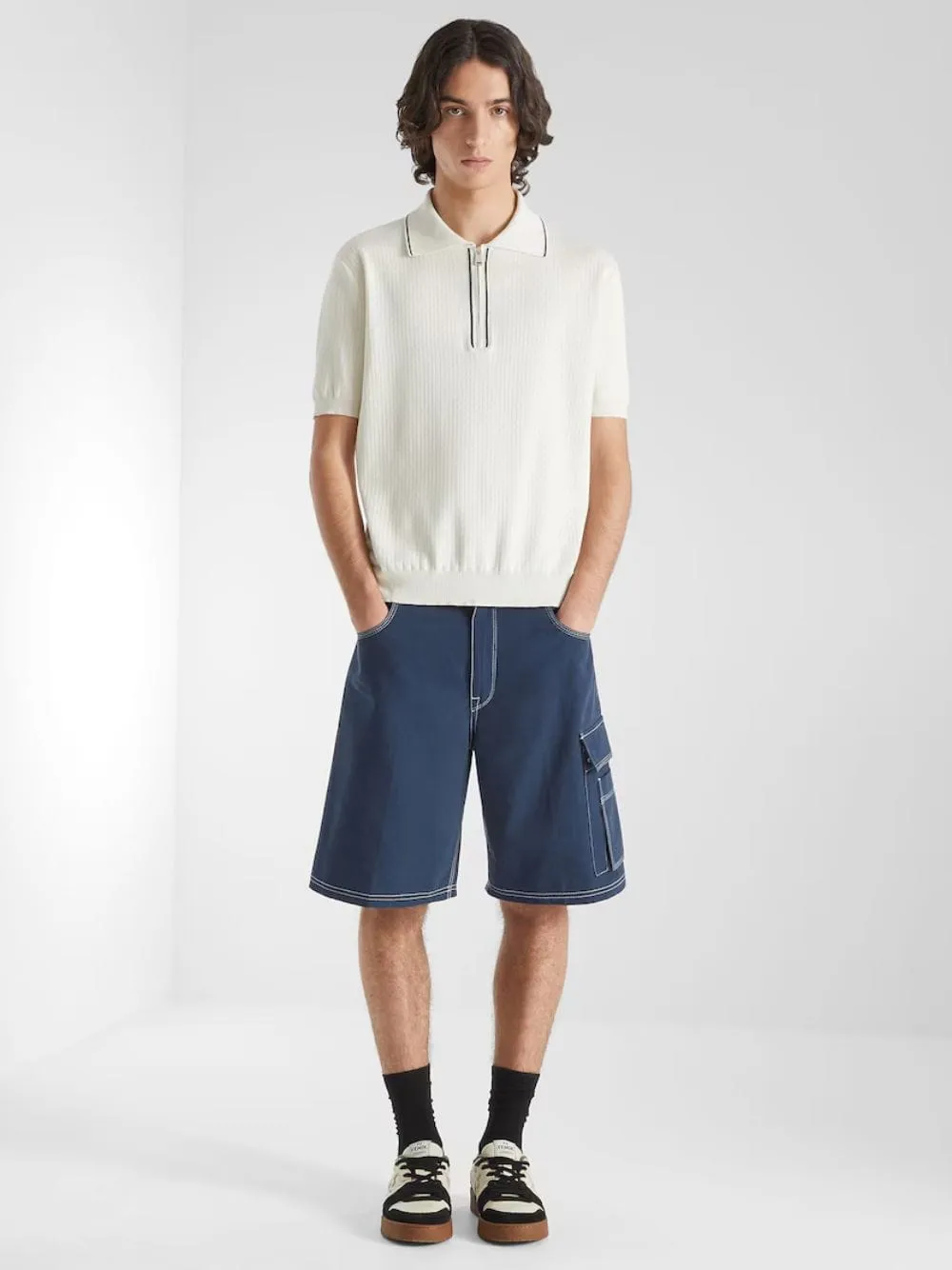 White Silk and Cotton Zip Polo Shirt sold by Fashion Clinic product image thumbnail 2