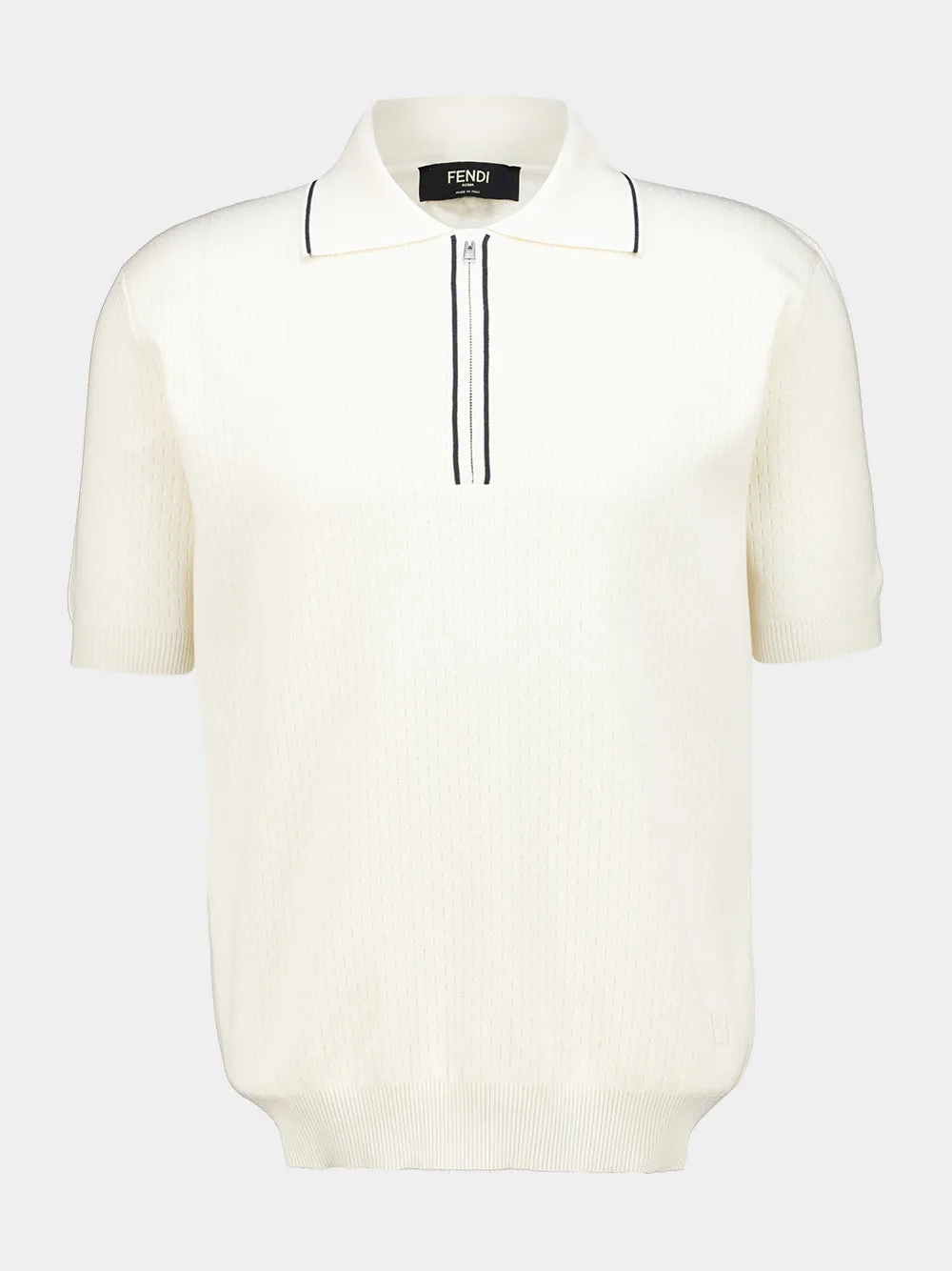 White Silk and Cotton Zip Polo Shirt sold by Fashion Clinic