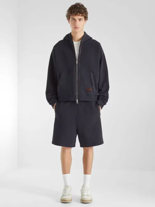 Navy Hooded Zip-Up Sweatshirt made by Fendi