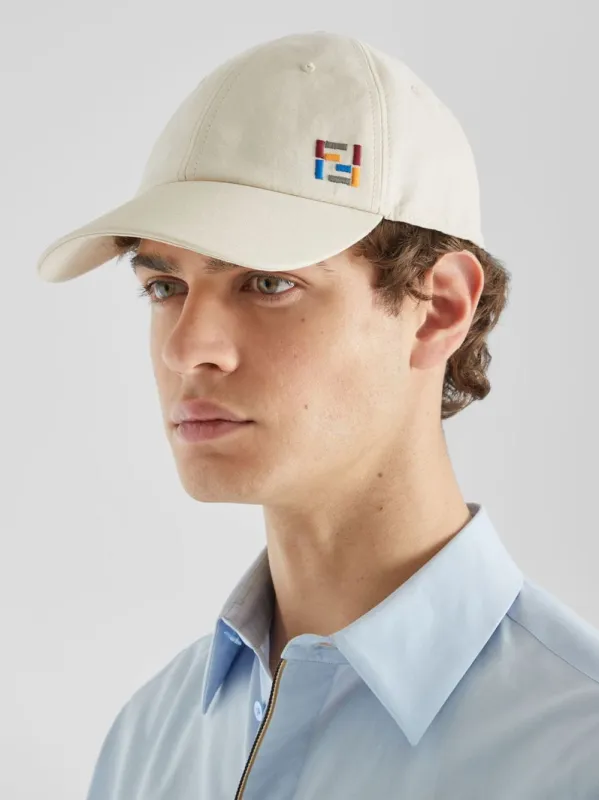 White Cotton and Linen Baseball Cap made by Fendi