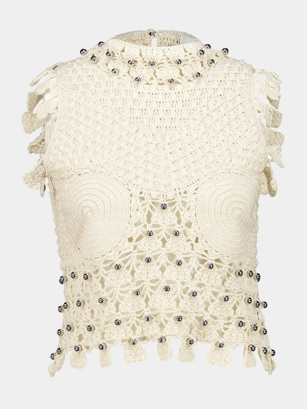 Ecru Handmade Crochet Sleeveless Top sold by Fashion Clinic