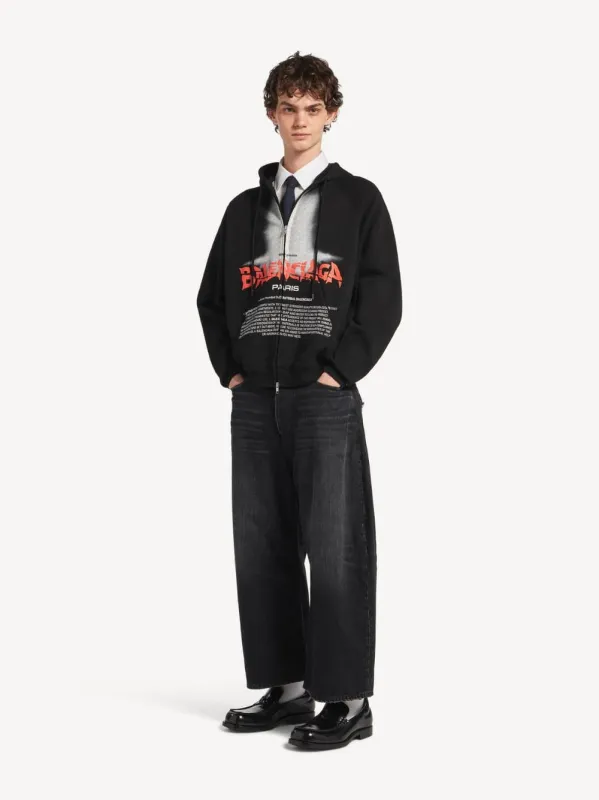 Black The Door Zip-Up Hooded Sweatshirt made by Balenciaga