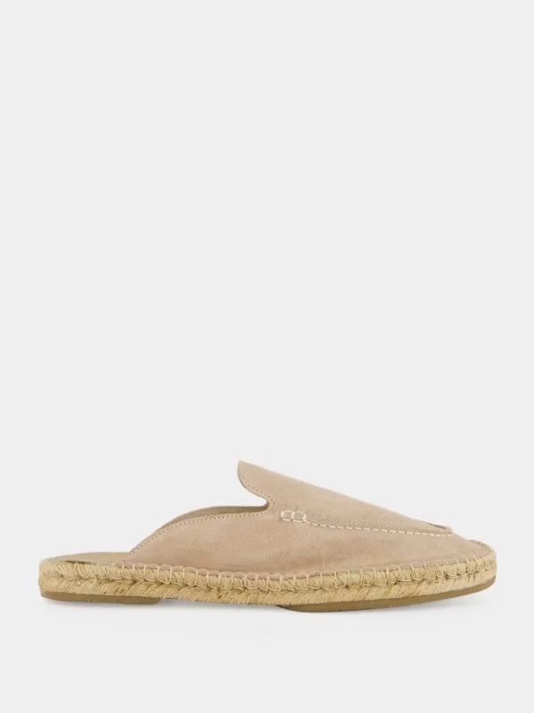 Beige Beachside Suede Espadrille Mules made by Aurelien