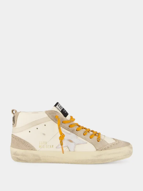 Beige and Silver Mid Star Sneakers made by Golden Goose