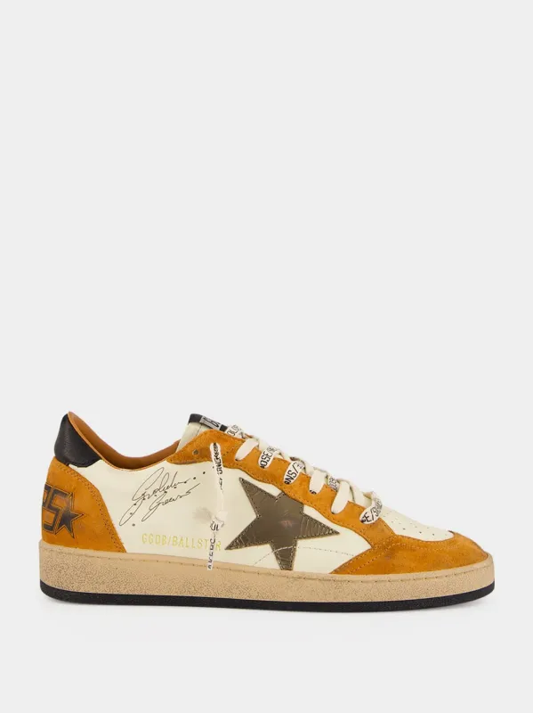 White and Orange Ball Star Sneakers made by Golden Goose