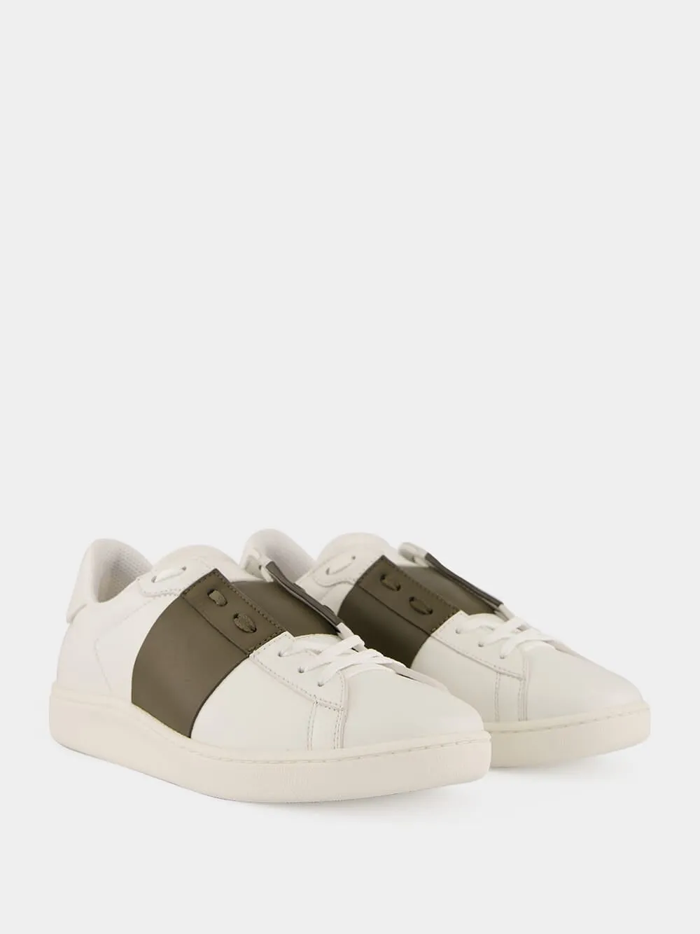 White and Khaki Green Nappa Leather Sneakers sold by Fashion Clinic product image thumbnail 3