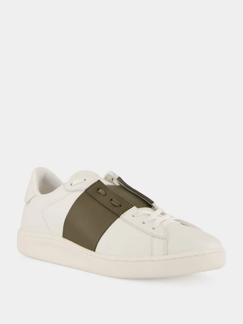 White and Khaki Green Nappa Leather Sneakers sold by Fashion Clinic product image thumbnail 2