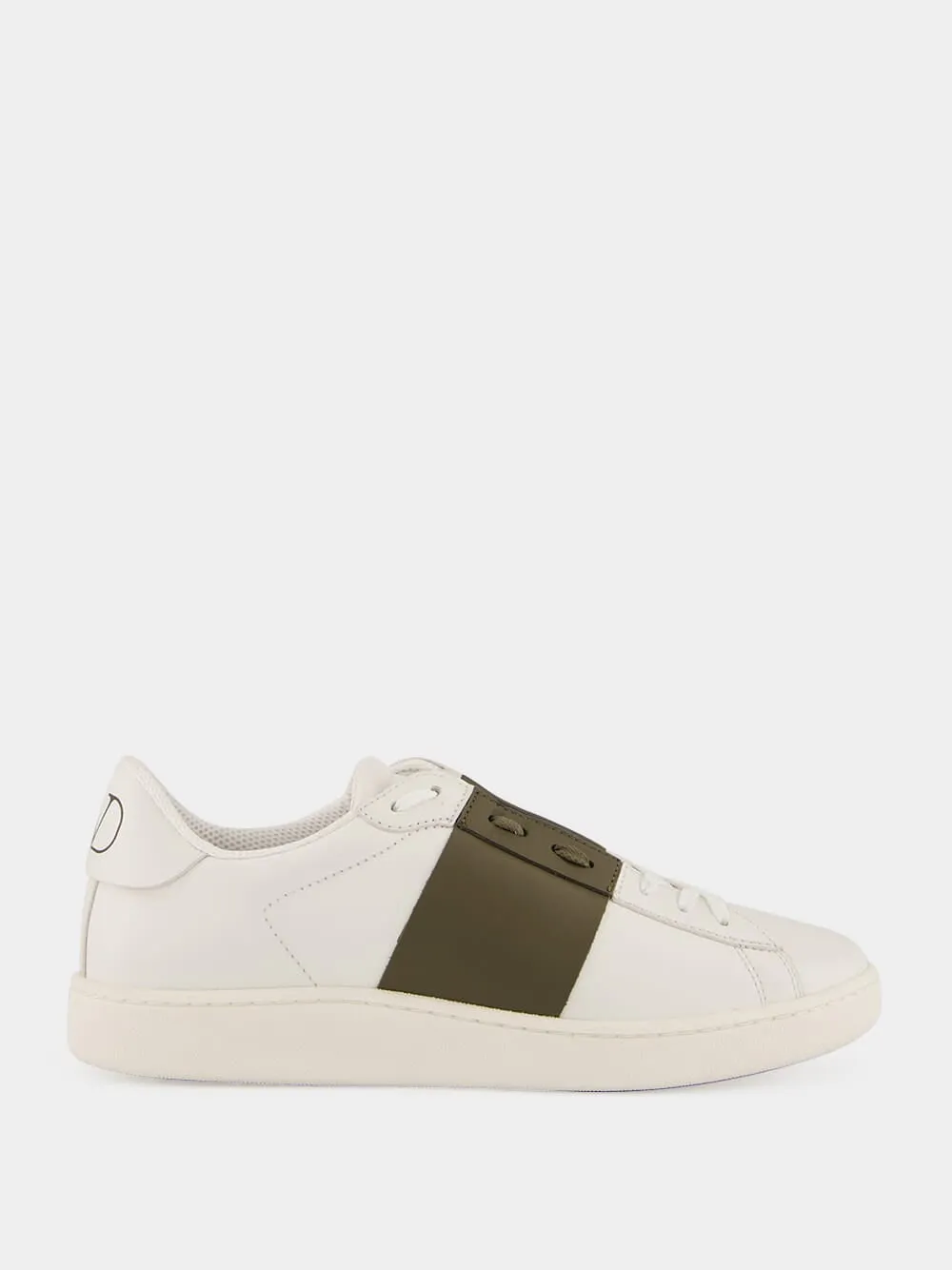 White and Khaki Green Nappa Leather Sneakers sold by Fashion Clinic
