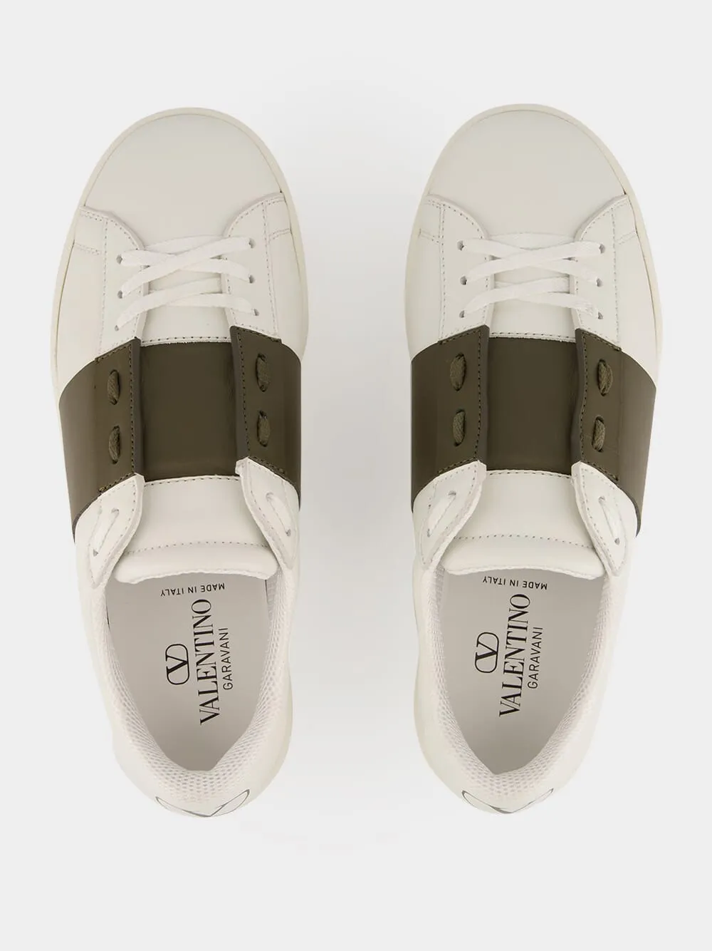 White and Khaki Green Nappa Leather Sneakers sold by Fashion Clinic product image thumbnail 4