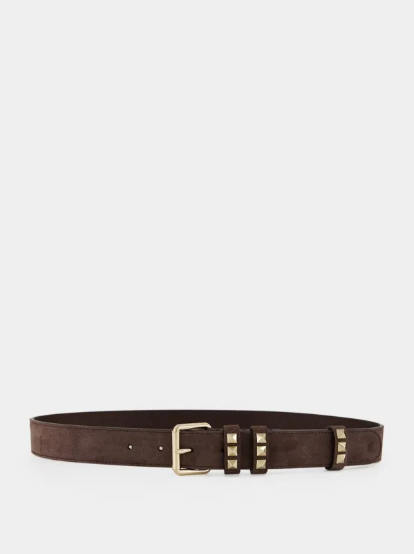 Ebony Rockstud Suede Belt made by Valentino Garavani