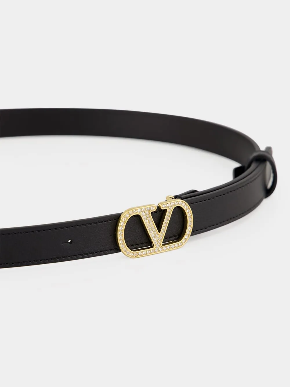 Black Crystal VLogo Signature Belt sold by Fashion Clinic product image thumbnail 3