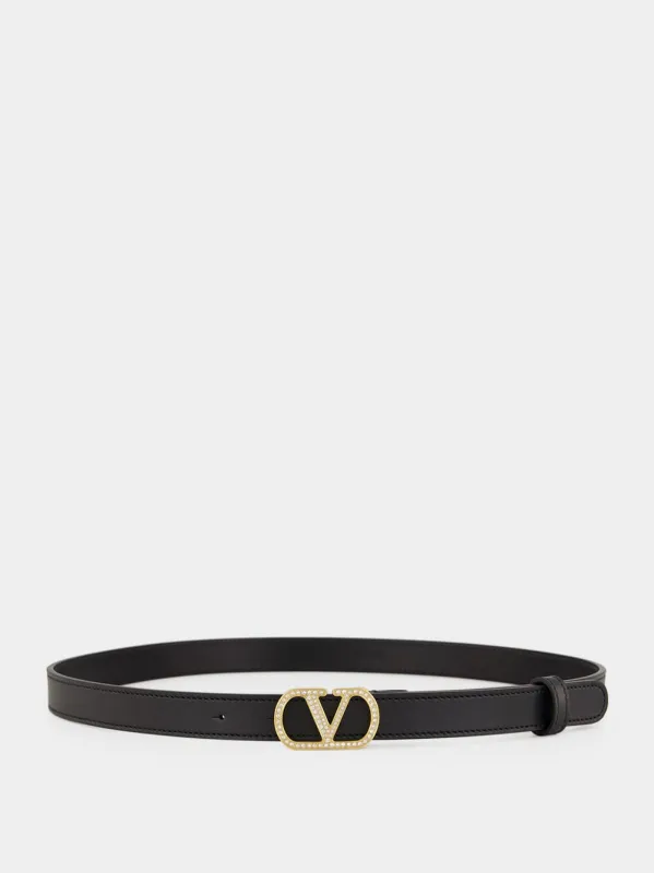 Black Crystal VLogo Signature Belt made by Valentino Garavani