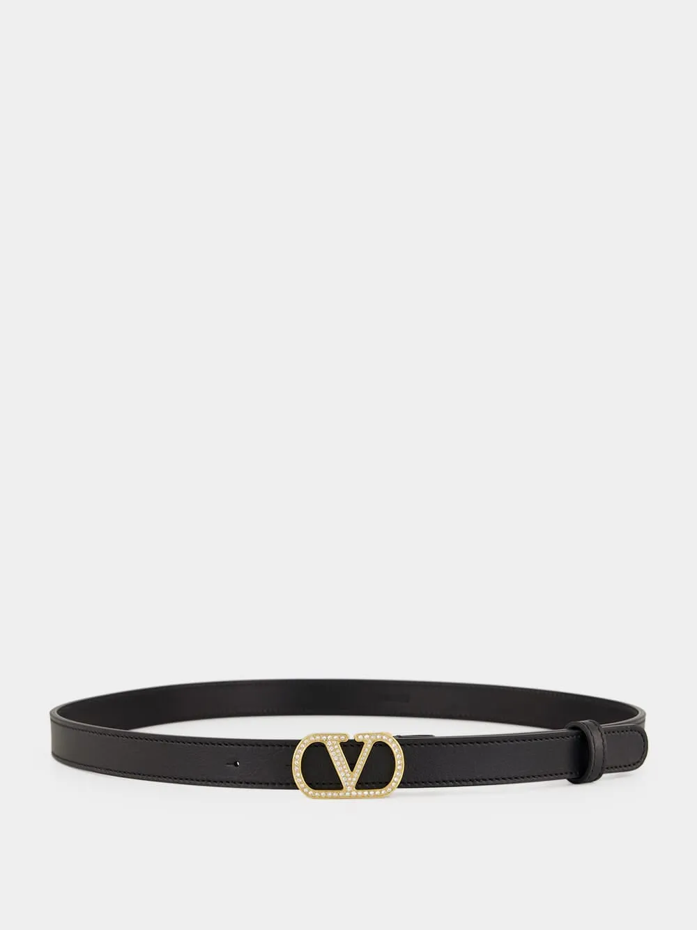 Black Crystal VLogo Signature Belt sold by Fashion Clinic