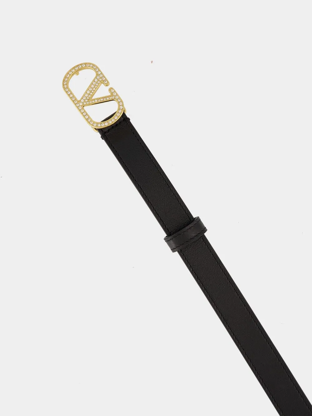 Black Crystal VLogo Signature Belt sold by Fashion Clinic product image thumbnail 2