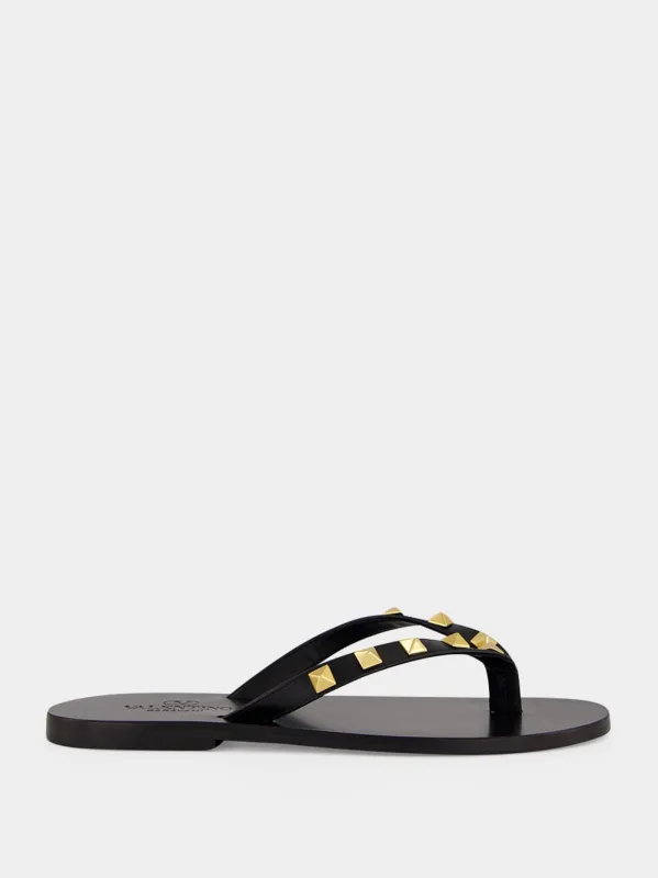 Black Rockstud Leather Slides made by Valentino Garavani